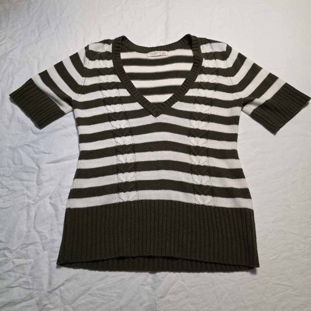 Vintage y2k Old Navy Striped V Neck Sweater Women's Large brown striped